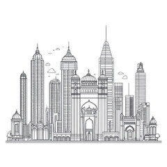 Modern City Skyline Architectural Sketch Black and White Design