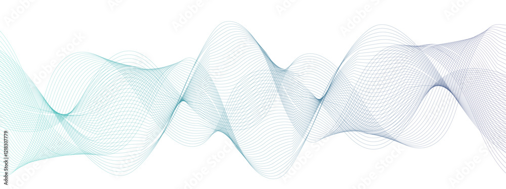 Poster Abstract Multicolor gradient wave lines vector background, twisted curve lines . Visual music wave frequencies rhythm. Wave melody lines on white background. 