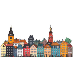 Fototapeta premium Colorful European Cityscape Charming Buildings Bicycles
