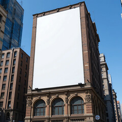 Obraz premium Large blank billboard on a city building, perfect for advertising mockups. Ideal for showcasing your designs in a realistic urban setting.