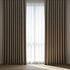 Obraz premium Elegant Brown and White Curtains Covering a Window