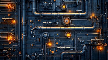 Intricate Industrial Machinery: A Symphony of Steel and Light