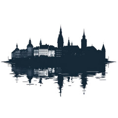 Fototapeta premium Night view of Frederiksborg Castle reflected in water a serene nightscape,