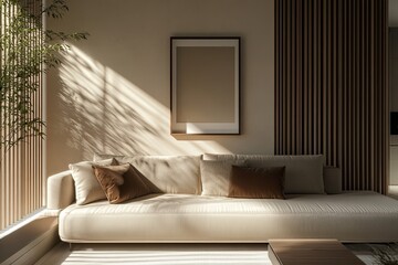 Modern Living Room with Vertical Frame Mockup and Minimalist Design