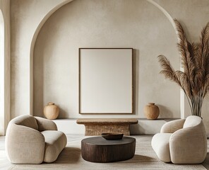 Cozy Living Room Interior with Sofa and Vertical Picture Frame