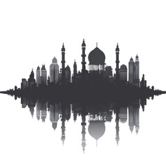 Naklejka premium Cityscape Mosque Reflection Night Skyline
