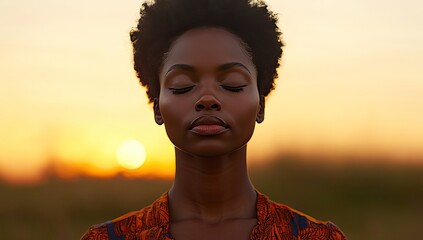 Tranquil Moment: Woman Meditating at Sunset