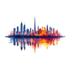 Obraz premium Modern City Skyline Watercolor Reflection Urban Landscape,