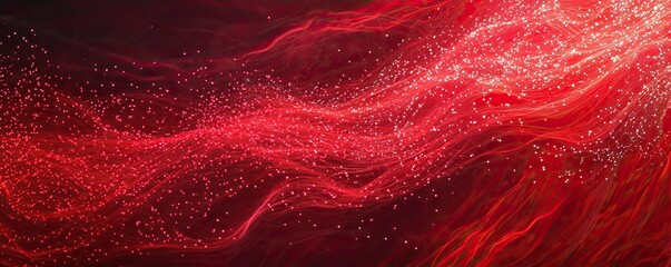 Red Abstract Glow: Digital Connections and Particles Design