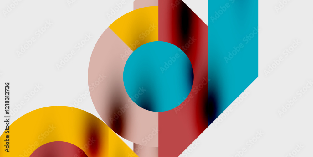 Poster modern abstract background featuring circles, lines, and triangles in a dynamic geometric compositio