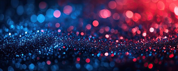 Vibrant Red and Blue Bokeh Lights with Glowing Particle Effects