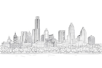Austin Texas Skyline Sketch Cityscape Architecture Urban Design,