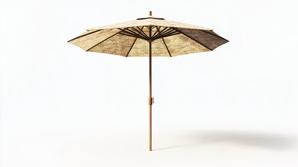 Beige Outdoor Patio Umbrella with Wooden Pole