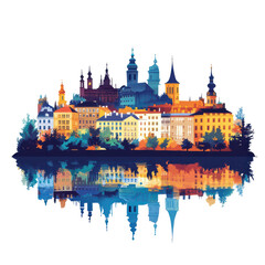 Obraz premium Colorful Prague cityscape reflected in water stunning architecture night view,