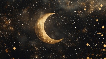Fototapeta premium Golden Crescent Moon Amidst Sparkling Celestial Dust