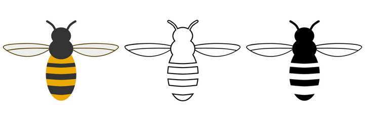 Bee in colors, silhouette, and line art SVG Icons 