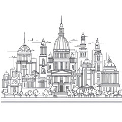 Obraz premium Majestic Cityscape Architectural Sketch Black and White Domes Towers Buildings