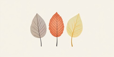 Fototapeta premium Three Autumn Leaves Minimalist Design Art
