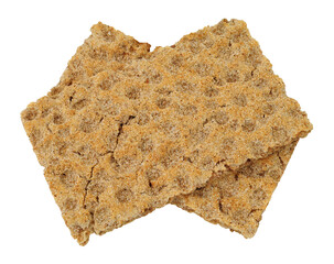 Two rye crispbread portions isolated on a white background