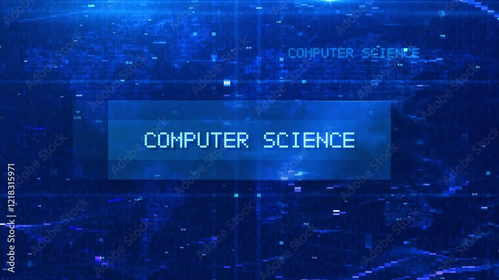 Wall mural computer science digital text animation over futuristic world map and hud effects