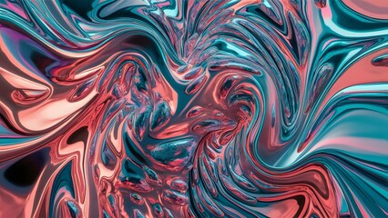 Abstract Swirling Liquid Metal Teal Pink Art