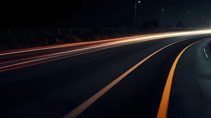 Acceleration speed motion on night road. Light and stripes moving fast over dark background. Generative AI