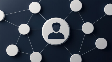 A central figure in a network diagram surrounded by connected nodes, symbolizing relationships and interactions.