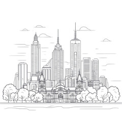 Naklejka premium NYC Skyline Sketch Black White Cityscape Architecture Drawing