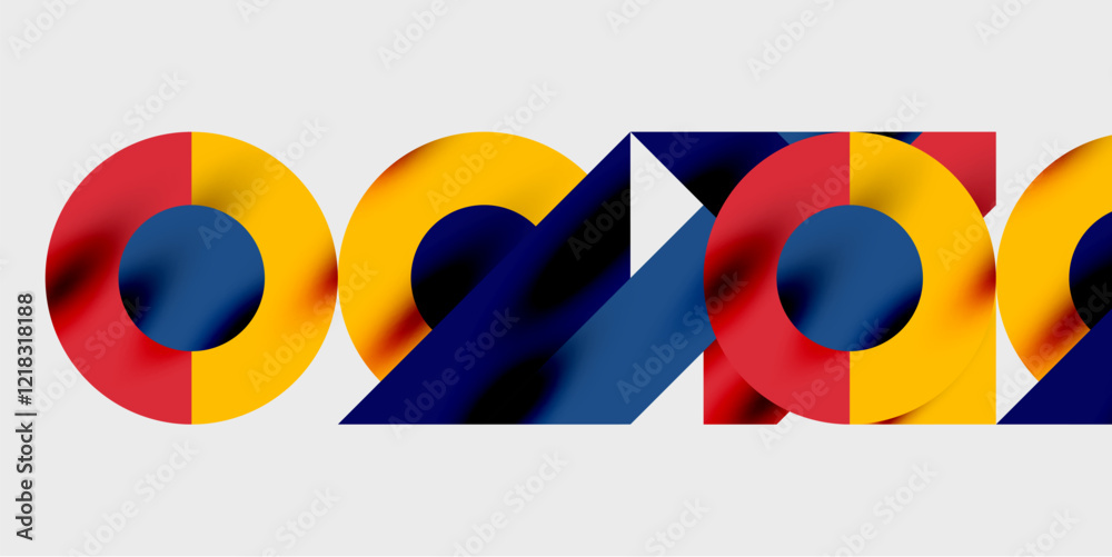 Poster modern abstract background featuring circles, lines, and triangles in a dynamic geometric compositio