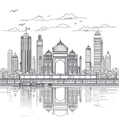 Fototapeta premium Majestic Indian Architecture Skyline Modern Cityscape Reflection