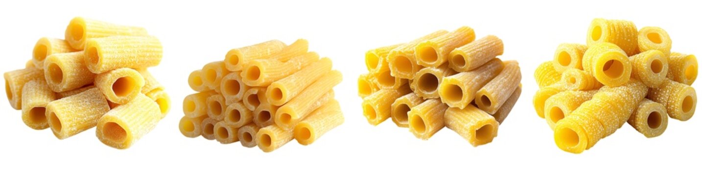 Collection of various A neat pile of uncooked bucatini pasta with a hollow center isolated on white transparent background PNG set