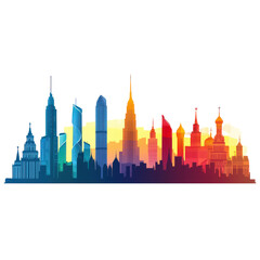 Fototapeta premium Vibrant Moscow City Skyline at Sunset Modern Architecture and Historical Buildings,