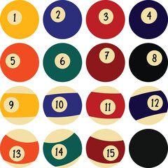 Pool Balls Set 1-15, Billiard balls on white background, pool balls, snooker balls Silhouette