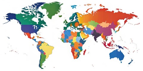 A Colorful World Map Depicting the Continents and Nations in a Vibrant Palette of Hues