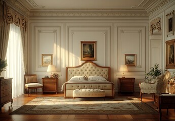 Elegant Beige Tufted Headboard Classic Bedroom Furniture