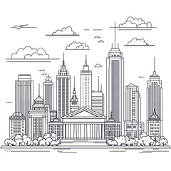 Obraz premium New York City Skyline Night View Minimalist Line Art,