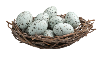 Bird's nest with eggs on transparent background