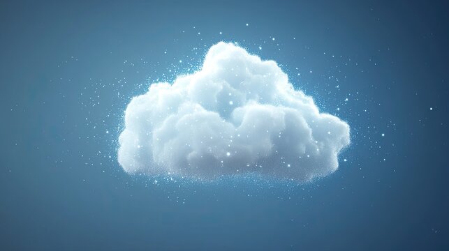 Digital cloud icon made of glowing particles, floating over a soft blue gradient, symbolizing cloud computing services.