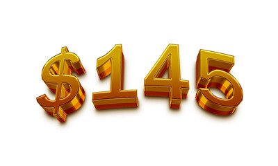 3D Golden number design of dollars 145.