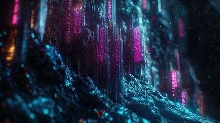 Obraz premium Abstract big data analytics with interconnected digital graphs, nodes, and charts glowing on a dark futuristic background.