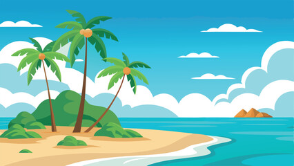 Obraz premium Tropical Island Beach - Palm Trees, White Sand, and Turquoise Waters