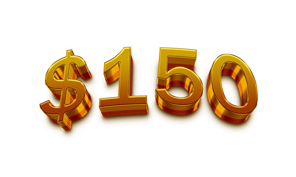 3D Golden number design of dollars 150.
