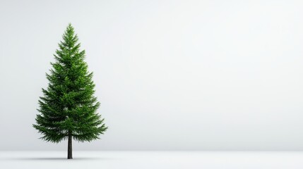 Single Evergreen Tree on White Background - A single, lush evergreen tree stands isolated against a minimalist white backdrop. Perfect for holiday or nature themes.