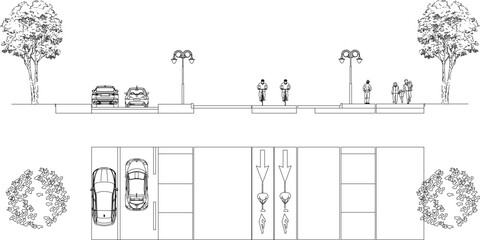vector illustration of detailed design image of section of the street with road user allocation