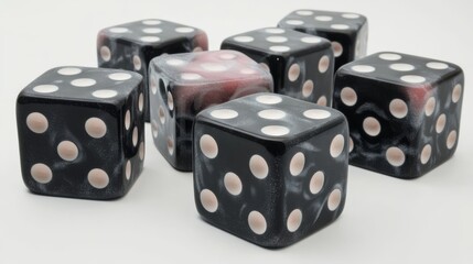 Realistic set of 3D black dice isolated on white background. Vector illustration of casino game cubes with dots on sides, symbol of gambling competition, chance to win, good luck and fortune, risk