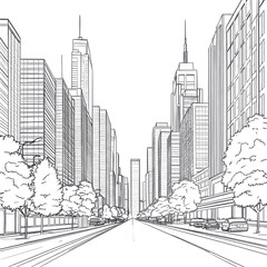 Cityscape Night Sketch Tall Buildings Dark City Street