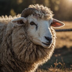 Obraz premium A fluffy white sheep standing in a meadow.