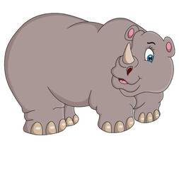 Cute cartoon hand drawn vector happy  rhino standing clipart.