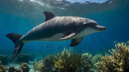 Ocean Bond: Mother Porpoise with Her Calf in the Wild