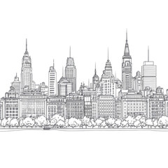 Fototapeta premium NYC Skyline Night Sketch Modern Cityscape Urban Art